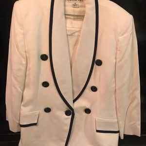 White & Navy linen skirt suit